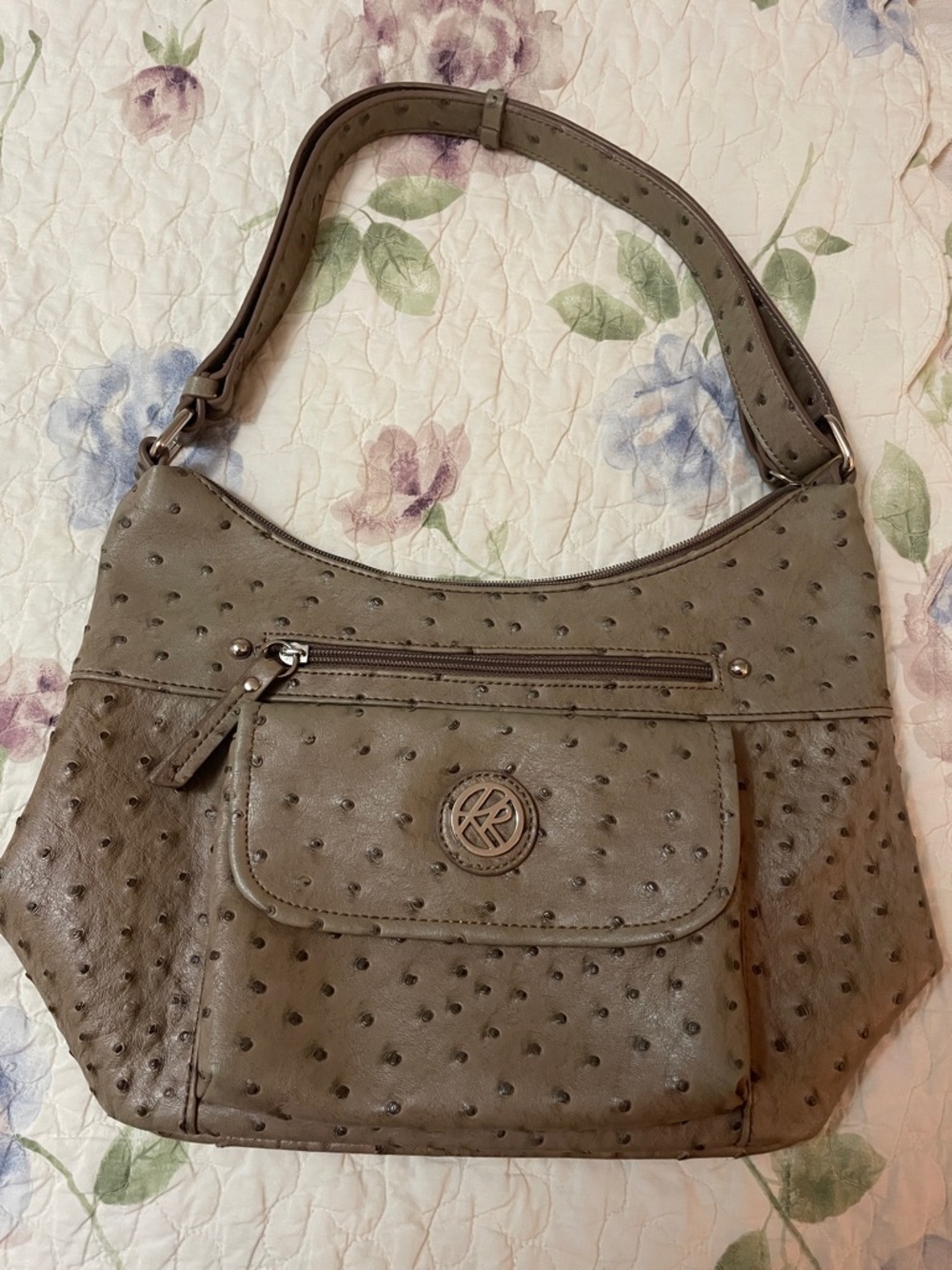 Women’s Taupe Faux-Ostrich Shoulder Bag -
